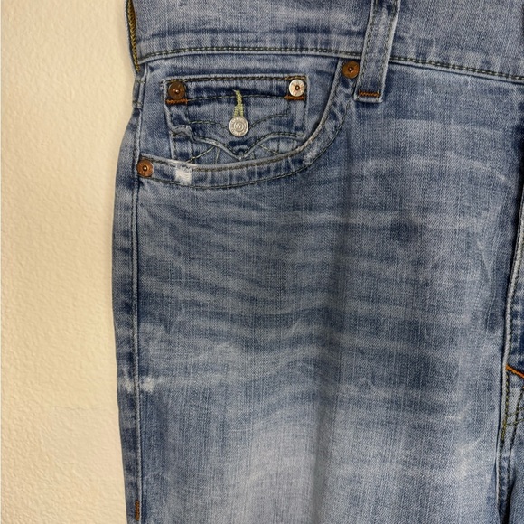 TRUE RELIGION Billy 36 Mid Rise Straight Jeans Light Wash Flap Pockets Men - Picture 9 of 12